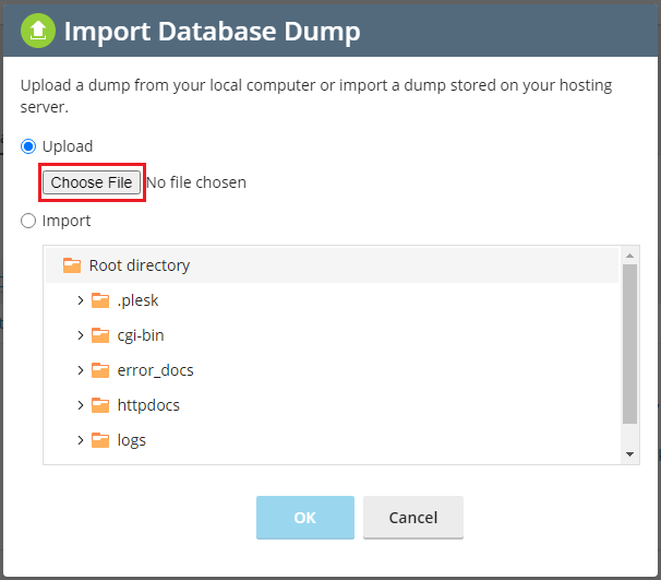 Hướng dẫn Import database Plesk